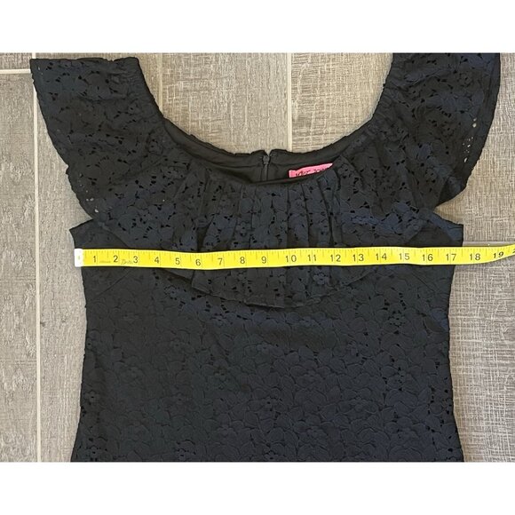 Betsey Johnson Women’s Off Shoulder Dress Size 8 Black Embroidery Zipper Ruffle - Picture 5 of 11